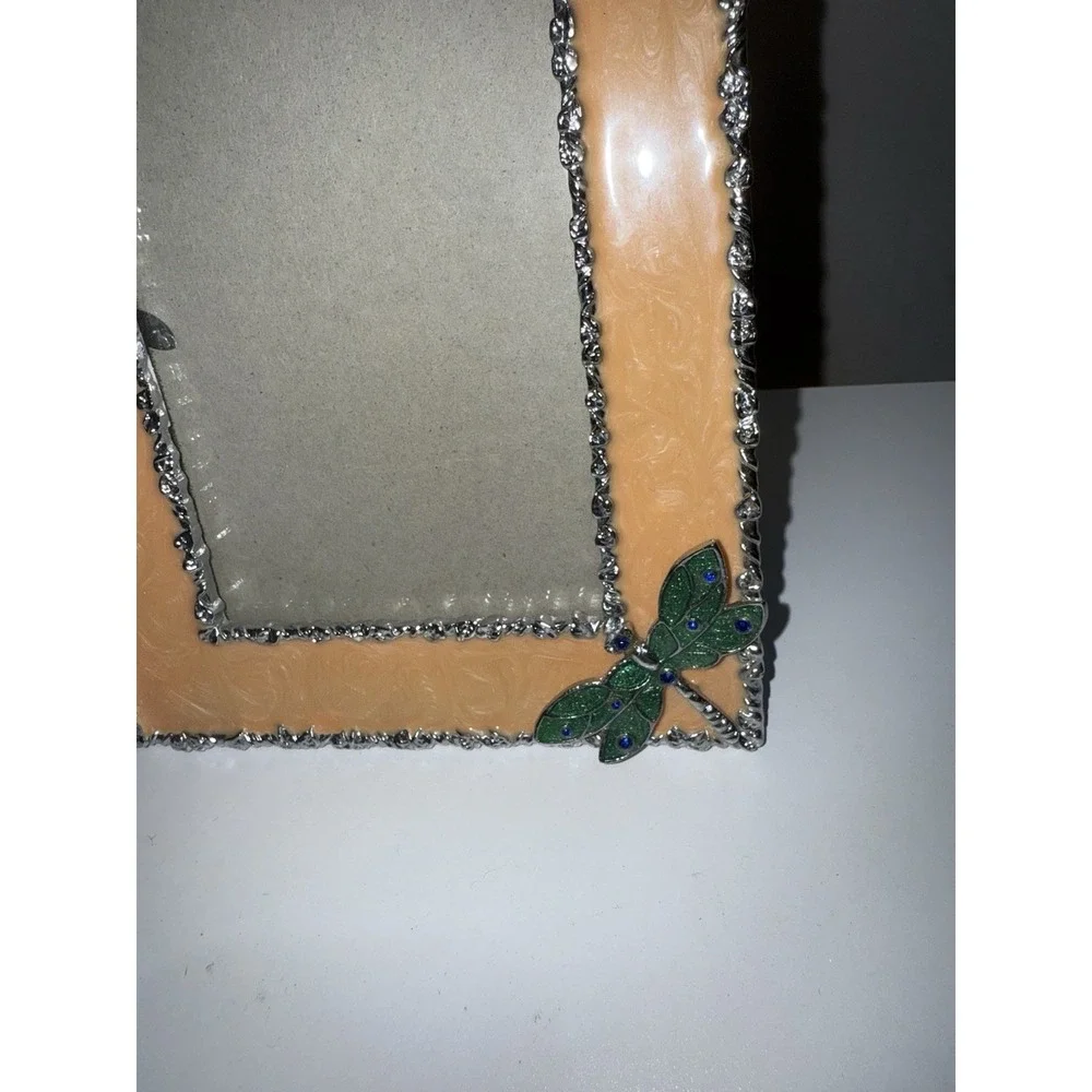 Dragonfly Orange Yellow Enamel Photo‎ Frame Jeweled Rectangle Metal